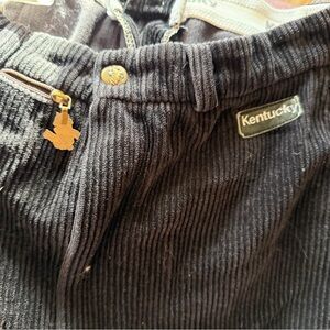 Kentucky Black Corduroy equestrian riding pants with Gold-Tone Zipper Detail